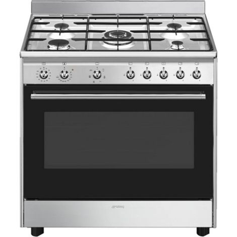Smeg – Cuisinière gaz 4 foyers – Plaque gaz avec allumage électronique – Four électrique 70L – Convection et mode ECO – Classe A (1/2)