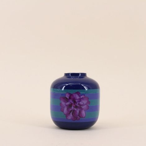 Vase en métal laqué à rayures bleues et violettes, H11cm