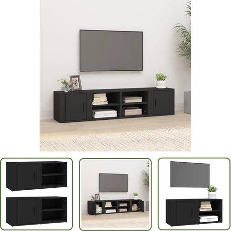 The Living Store Meubles TV 2 pcs Noir 80x31,5x36 cm Bois d'ingénierie - Meuble Tv - Meuble Téléviseur - Rangement Tv - Support Tv - Meuble Multimedia (1/5)