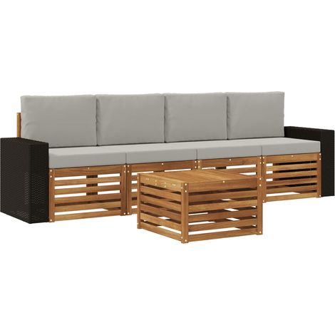 Set di divani da esterno 5 pcs Naturale e Grigio Chiaro vidaXL (1/5)