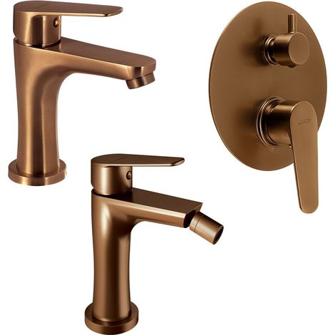 Set miscelatori lavabo bidet e doccia con deviatore oro rosa Como di Gedy (1/5)