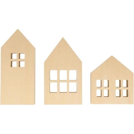 Maisons en bois - ARTEMIO - 3 pcs - 11,5 à 18 cm - Bois naturel - Décoration intérieure