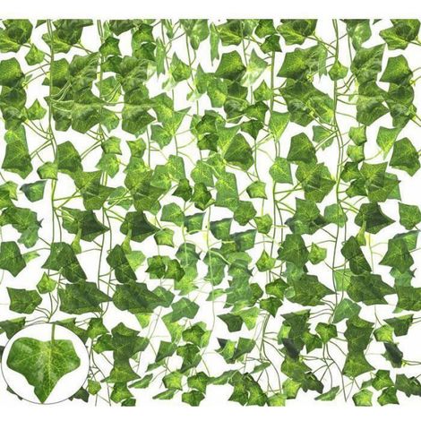 Lot de 12 guirlandes de lierre artificiel à suspendre, fausses plantes de lierre résistantes aux UV, feuilles de verdure pour fête (1/4)