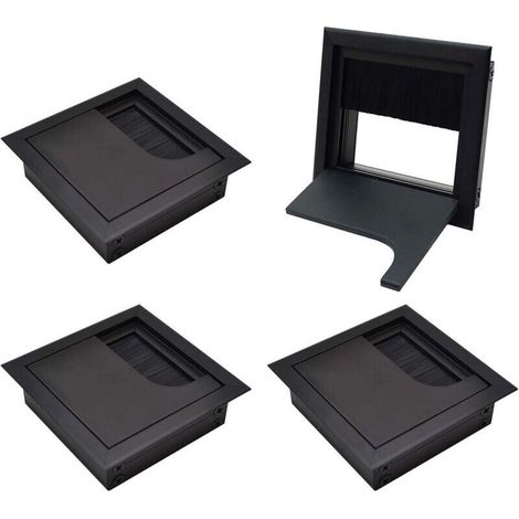 Couvercle Passe Câbles Fil Carrée 80x 80mm pour Encastrer sur Table de Bureau Organisateur de Cables pour Meuble Aluminium Noir Anodisé Passage de Câble Cache-Câble Lot de 4