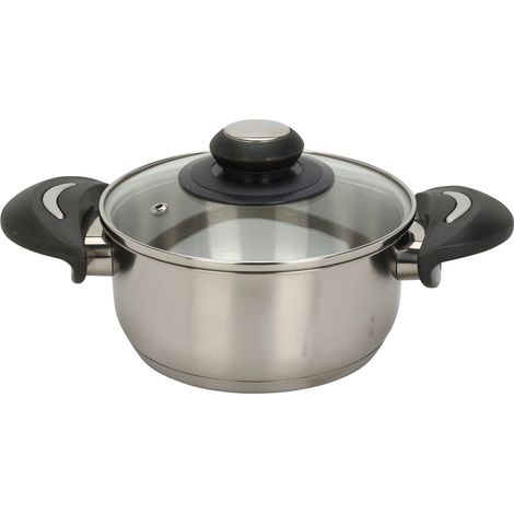 Edelstahl Kochtopf mit Glasdeckel - 1,4 L / 16 x 13 cm - Universal Küchentopf mit Griffen - Topf für Nudeln Suppen Saucen Kartoffeln für alle Herdarten spülmaschinenfest