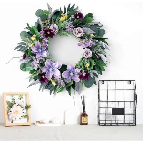 Couronne de fleurs artificielles pour porte d'entrée, maison de campagne, jardin, mariage, fête. (1/4)