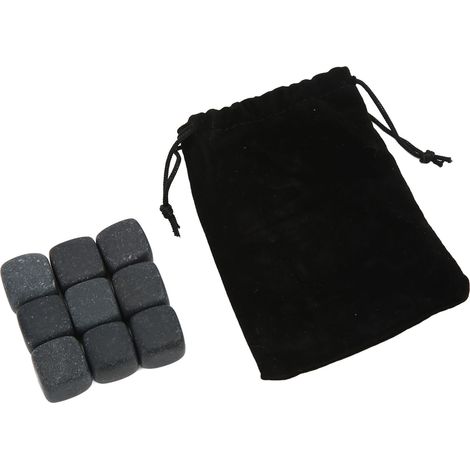 Basalt-Whiskysteine-Set mit Aufbewahrungsbeutel für Whisky, Cognac, Wein und andere Getränke. Wiederverwendbare Kühlsteine, ideal als Geschenk. 9-teiliges Set. (1/5)