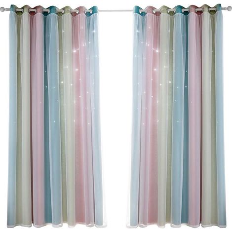 1 Panneau Étoile Rideaux Stars Rideau Occultant pour Enfants Filles Chambre Salle à Manger, Arc-en-Ciel Plein de Couleurs Double Couche Étoile Gradient Œillet Fenêtre Rideaux 132-- 240cm (1/5)