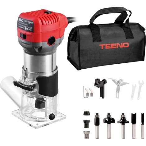 Teeno – Défonceuse affleureuse électrique 710W – 6 vitesses 13000-33000 RPM – Moteur en cuivre – Housse anti-poussière – 5 fraises 1/4" (1/5)