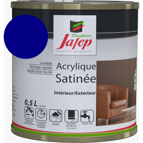 Peinture acrylique satinée bleu foncé 0,5 L – Rendement 12-14 m²/L – Lessivable et durable pour intérieur et extérieur – Jafep