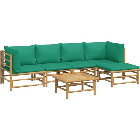vidaXL 6 Piece Garden Lounge Set with Green Cushions Bamboo