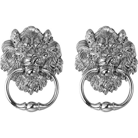 Ensemble de heurtoirs de porte antiques en forme de tête de lion, anneaux de poignée de porte d'entrée (argent) (1/3)