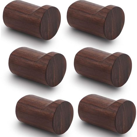 Lot de 6 crochets muraux en bois, crochets muraux en bois naturel, crochets décoratifs faits à la main, patères en bois, porte-chapeaux en bois, cintre mural d'entrée pour suspendre serviettes, vêteme (1/5)
