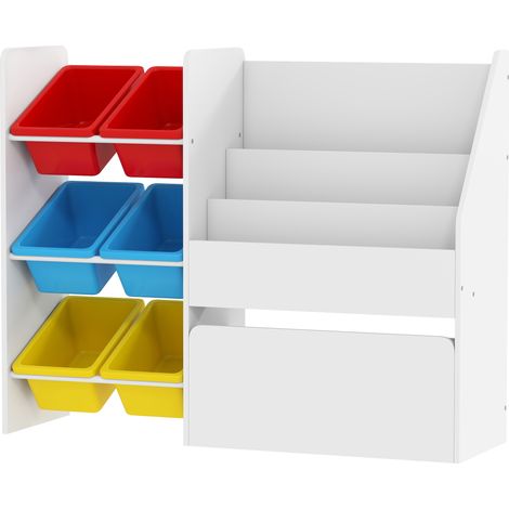 Meuble rangement enfant rangement jouets enfant 6 bacs amovibles et grand coffre à roulettes 100x30x80cm multicolore (1/5)
