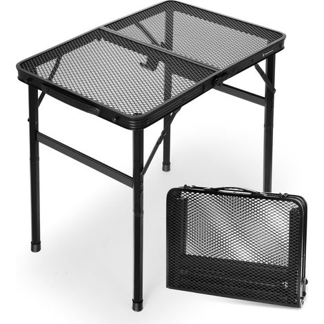 Klappbarer Campingtisch 60×40 cm, kleiner klappbarer Grilltisch, 2 höhenverstellbar, Picknicktisch mit Metallgrill für drinnen und draußen, Küche