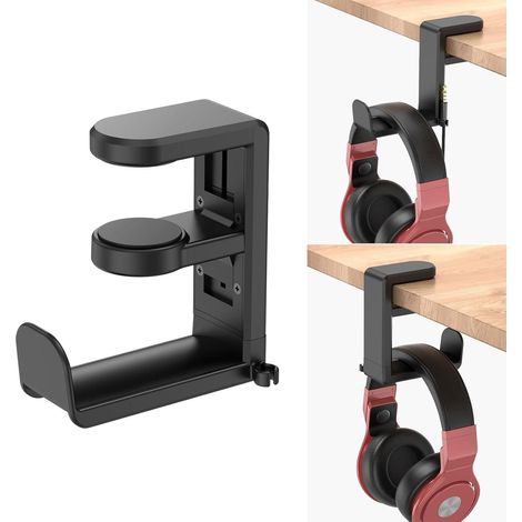 Support de casque de jeu PC avec bras articulé réglable et fonction pivotante, noir. (1/5)