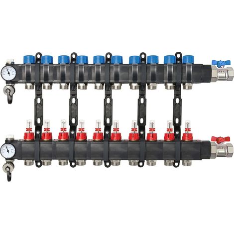 Collecteur composite 1" (26/34) PCBT - 10 départs mâle 3/4’’ EK avec kit vannes - Conecterm (1/4)