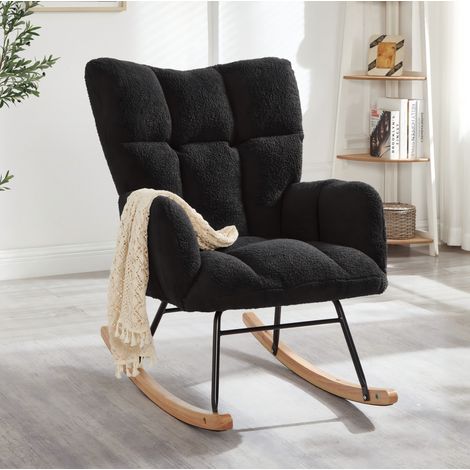 Fauteuil à bascule 69x89x101 cm gris foncé, dossier haut, polyester, bois et métal, (1/5)
