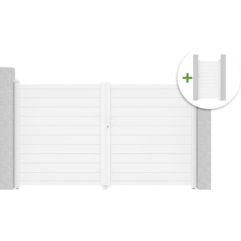 Puerta batiente EIGER 3m H.180cm + Puerta peatonal EIGER 1m H.180cm, aluminio blanco (1/5)