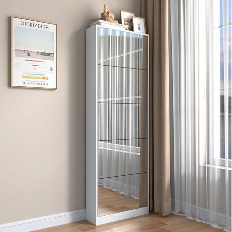 Zapatero con espejo de cuerpo entero, 5 abatibles, 63 x 19,6 x 185 cm, blanco DESVIAE (1/5)