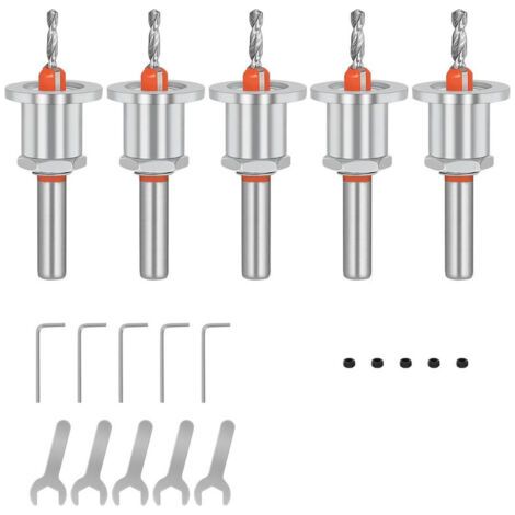 Ensemble de 5 forets à chanfreiner, foret à fraiser conique de 8 mm pour bois, clé hexagonale et vis pour percer le bois (2,8, 3,0, 3,2, 3,5, 4 mm) (1/5)