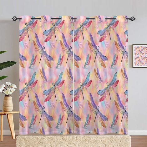 Rideau Occultant Aquarelle Libellule Papillon Rideau Thermique Isolant Tenture Opaque à Oeillets Draperies Intérieurs pour Maison Chambre Salon 2 Panneaux L 140 x H 280 cm - 140L X 280H cm (2 Panneaux (1/5)