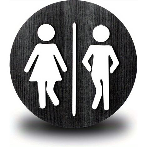 Panneau WC autocollant noir non genré, signalisation pour salle de bain (1/4)