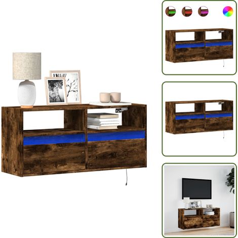 The Living Store Mobile TV a Parete con Luci LED Rovere Fumo 100x31x45 cm - Armadio TV