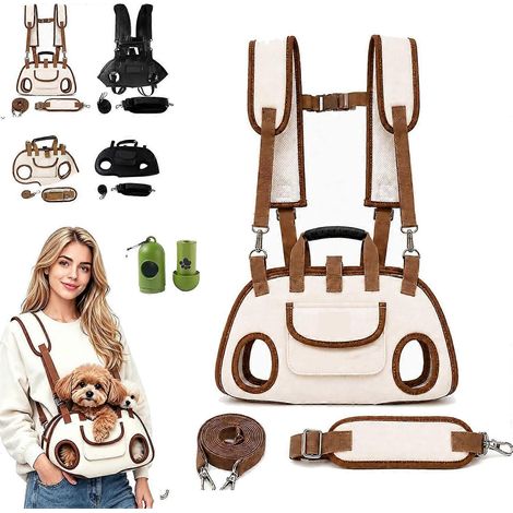 Harnais de levage pour petit chien et chat sac à dos respirant marron taille L pour animaux de compagnie (1/5)
