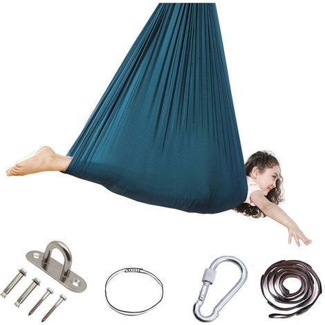 ALLIANDIS Balançoire de thérapie sensorielle pour enfants, hamac pour enfants intérieur-extérieur à 360 °, thérapie par balançoire élastique, fauteuil suspendu étreignant(Bleu ciel) (1/5)