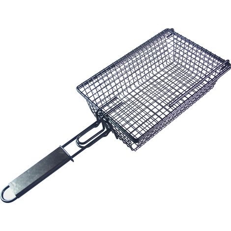 Paniers à grill non-adhésifs avec couvercle, poignée en bois amovible et pliable, outils de barbecue pour poisson, légumes, steaks, viande, crevettes (1/5)