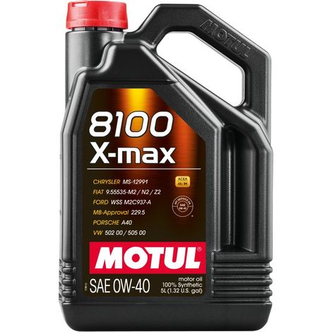 Huile Motul 0W40 5L 8100 X-MAX A3/B4 / SN / LL01 / 229.5 / 502.00 505.00 / A40 / WSS M2C 937A