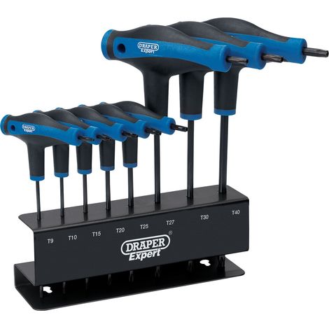 Draper Expert TX-STAR® Soft Grip Metric T-Handle Key Set (8 Pieces) with Double-Ended Keys and Soft Grip Handles