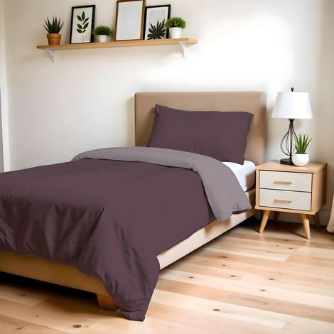 Housse de Couette Simple, Uni Doubleface, Parure de Couette, avec Housse de Couette 150x200cm avec Rabat 50cm + taie d'oreiller 50x80cm Bordeaux/Rose Ancien (1/5)