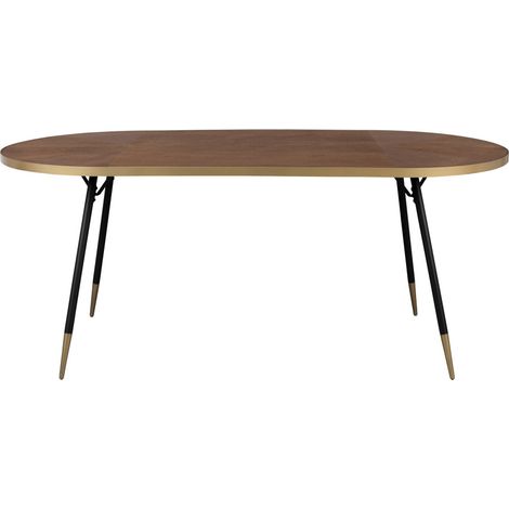 M&S – Table à manger ovale 180 x 90 cm 6 personnes – Bois foncé frêne et métal noir – Finition dorée – Design vintage élégant (1/5)