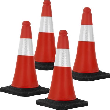 ECD Germany 4 Stück Verkehrskegel Pylone 51 cm, Rot-Weiß, Leitkegel mit schwerem Fuß, Verkehrsleitkegel mit weißen reflektierenden Streifen, Warnleitkegel Warnkegel Verkehrshütchen Markierungskegel