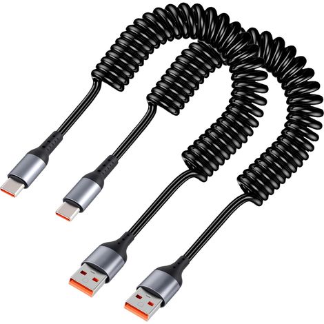 2er-Pack kurze, spiralförmige USB-C-Kabel (30 cm bis 1,8 m), PD 3.0, Schnellladekabel fürs Auto, USB-A auf USB-C, kompatibel mit Android Auto und CarPlay, für iPhone 15/16/17 Pro Max und Samsung Galax (1/5)