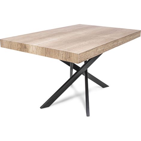 Figaro - Tavolo da pranzo allungabile con gambe incrociate 140(220)x90 cm, rovere rustico