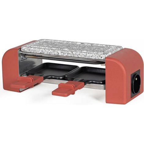 Appareil à raclette 2 personnes connectable Livoo, 450W, Pierre naturelle, Rouge (1/4)