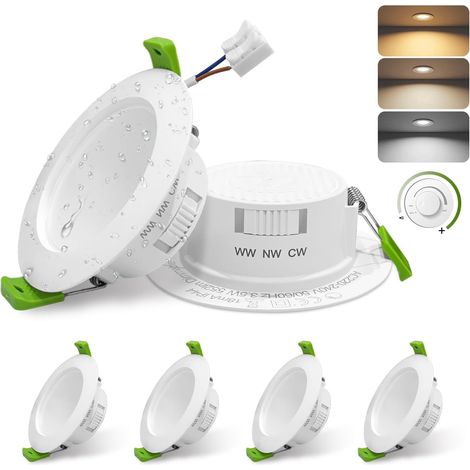 3.5W Spot LED Encastrable Dimmable,552LM Spots de Plafond Encastré Trou Φ65-80mm Blanc Chaud Blanc Neutre Blanc Froid, IP44 pour Salle de Bain Cuisine, Lot de 6 (1/5)