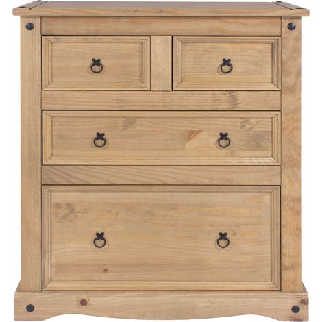 Corona 2+2 Drawer Chest - Pine - 91 x 47 x 103.8 cm - Antique Waxed Pine (1/4)