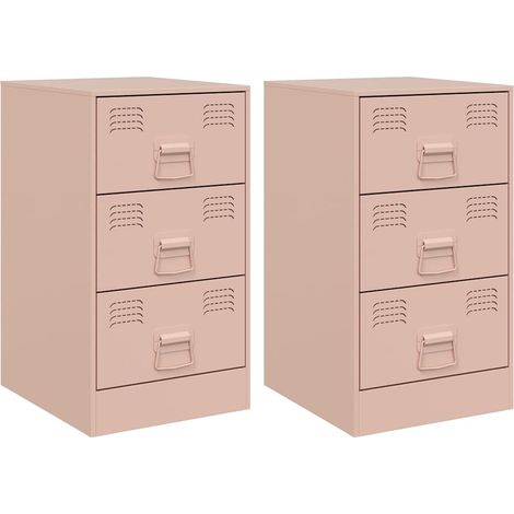 Juego de 2 mesitas de noche con 3 cajones 34,5 x 39 x 62 cm acero rosa DEC035625 (1/5)