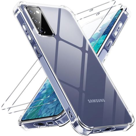 Coque pour Samsung Galaxy S20 FE(5G)/S20 Lite/S20 Fan Edition avec 2 Pièces Verre Trempé, Transparente Mince Souple TPU Silicone Étui, Antichoc Anti-Rayures Bumper Housse Protection Case