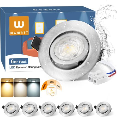 Lot de 6 Spot LED Encastrable 68mm Orientable, 6W 640LM Spot LED Dimmable, Blanc Chaud 3000K Blanc Neutre 4000K Blanc Froid 6000K Réglable, IP44 Spot Salle de Bain Extra Plat pour Salon Cuisine