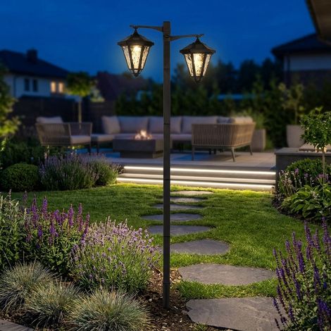 Lampada da giardino a LED con alimentazione solare, lanterna con sensore crepuscolare, nera, altezza 136 cm (1/5)