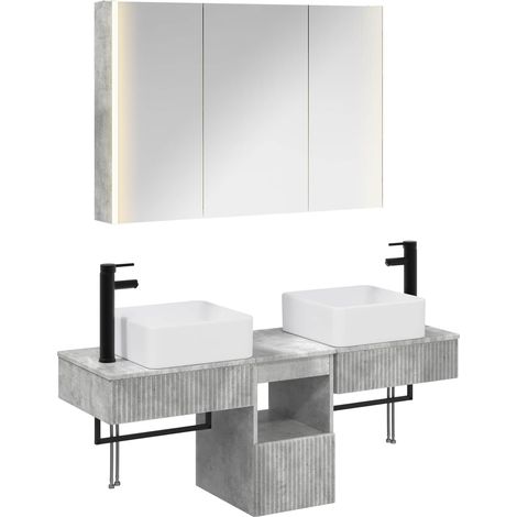 Ensemble d'armoire de salle de bain 4 pcs Gris béton vidaXL (1/5)