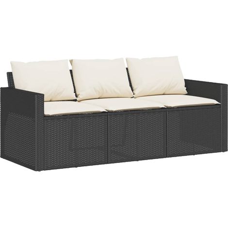 Maison Exclusive - Gartensofa mit Kissen 3-Sitzer Schwarz Poly Ra