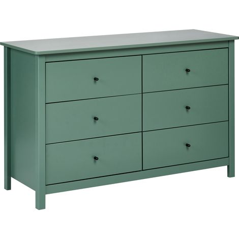 Cómoda de 6 cajones de madera maciza de pino estilo escandinavo verde Barcaldine (1/5)