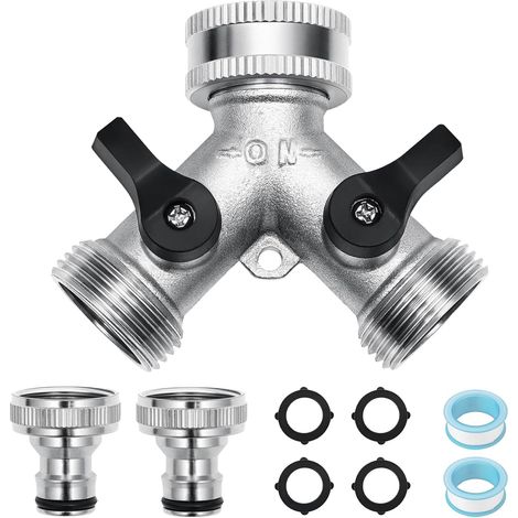 3/4" Dual Outlet Water Distributor Tap 2 Way Y Dispenser with Independent Valves for Garden, Washing Machine and Dishwasher (1/5)