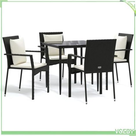 Ensemble de salle à manger de jardin 5 pièces - FAFEICY - 3185096 - Résine tressée - Plateau verre trempé - Coussins rembourrés (1/5)